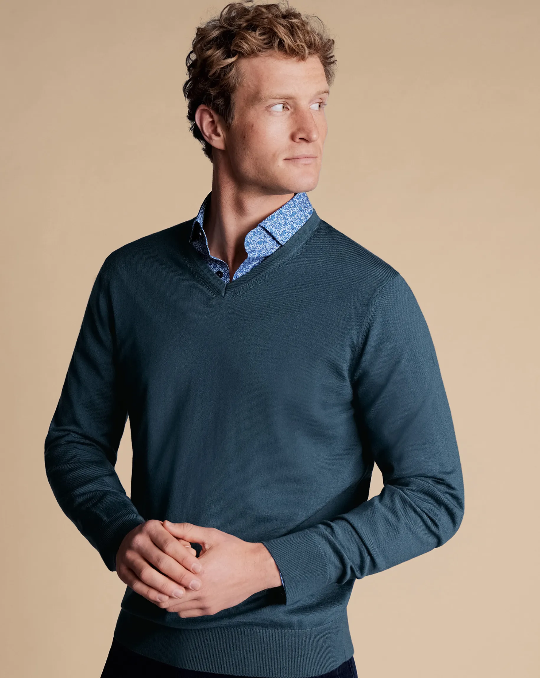 V-Neck Sweaters|Sweaters<Charles Tyrwhitt Merino V-Neck Sweater - Petrol Blue