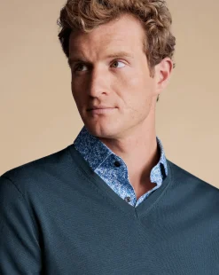 V-Neck Sweaters|Sweaters<Charles Tyrwhitt Merino V-Neck Sweater - Petrol Blue