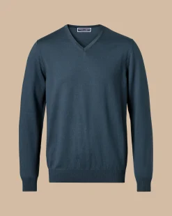 V-Neck Sweaters|Sweaters<Charles Tyrwhitt Merino V-Neck Sweater - Petrol Blue