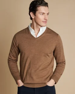 V-Neck Sweaters|Sweaters<Charles Tyrwhitt Merino V-Neck Sweater - Sand