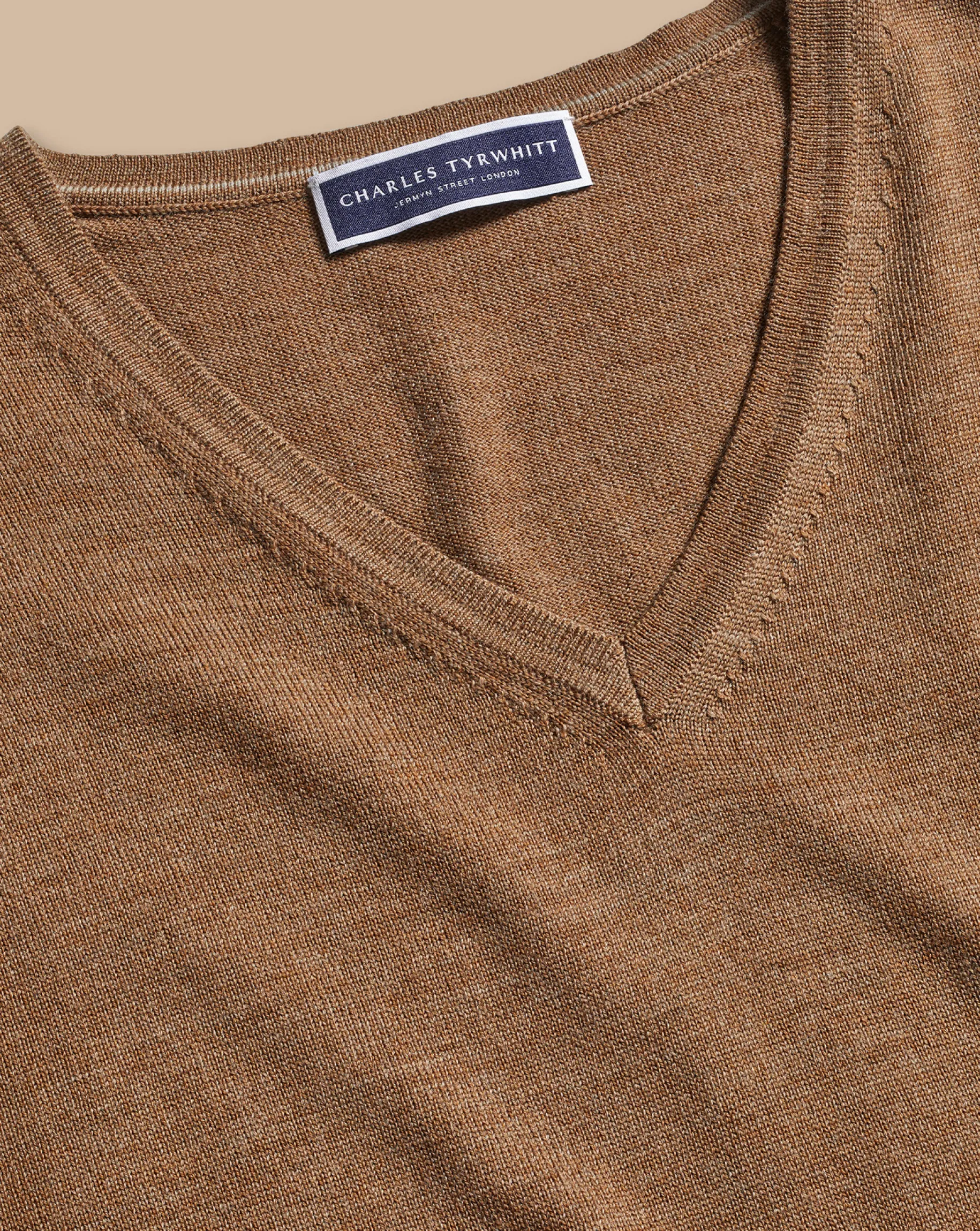 V-Neck Sweaters|Sweaters<Charles Tyrwhitt Merino V-Neck Sweater - Sand