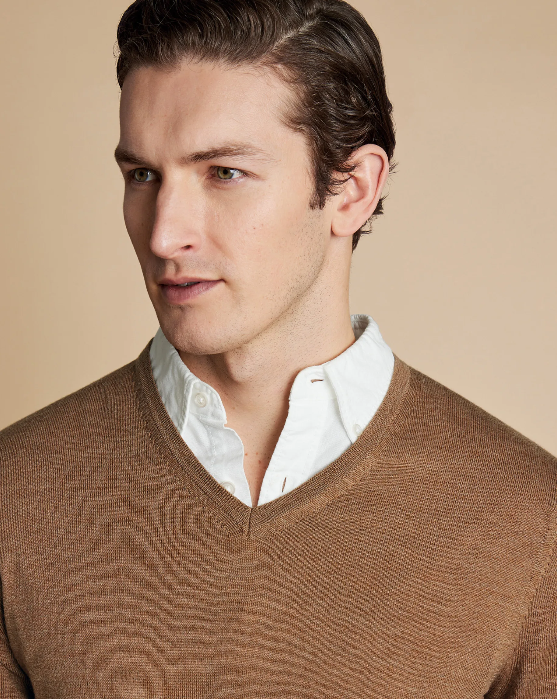 V-Neck Sweaters|Sweaters<Charles Tyrwhitt Merino V-Neck Sweater - Sand
