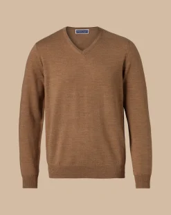V-Neck Sweaters|Sweaters<Charles Tyrwhitt Merino V-Neck Sweater - Sand