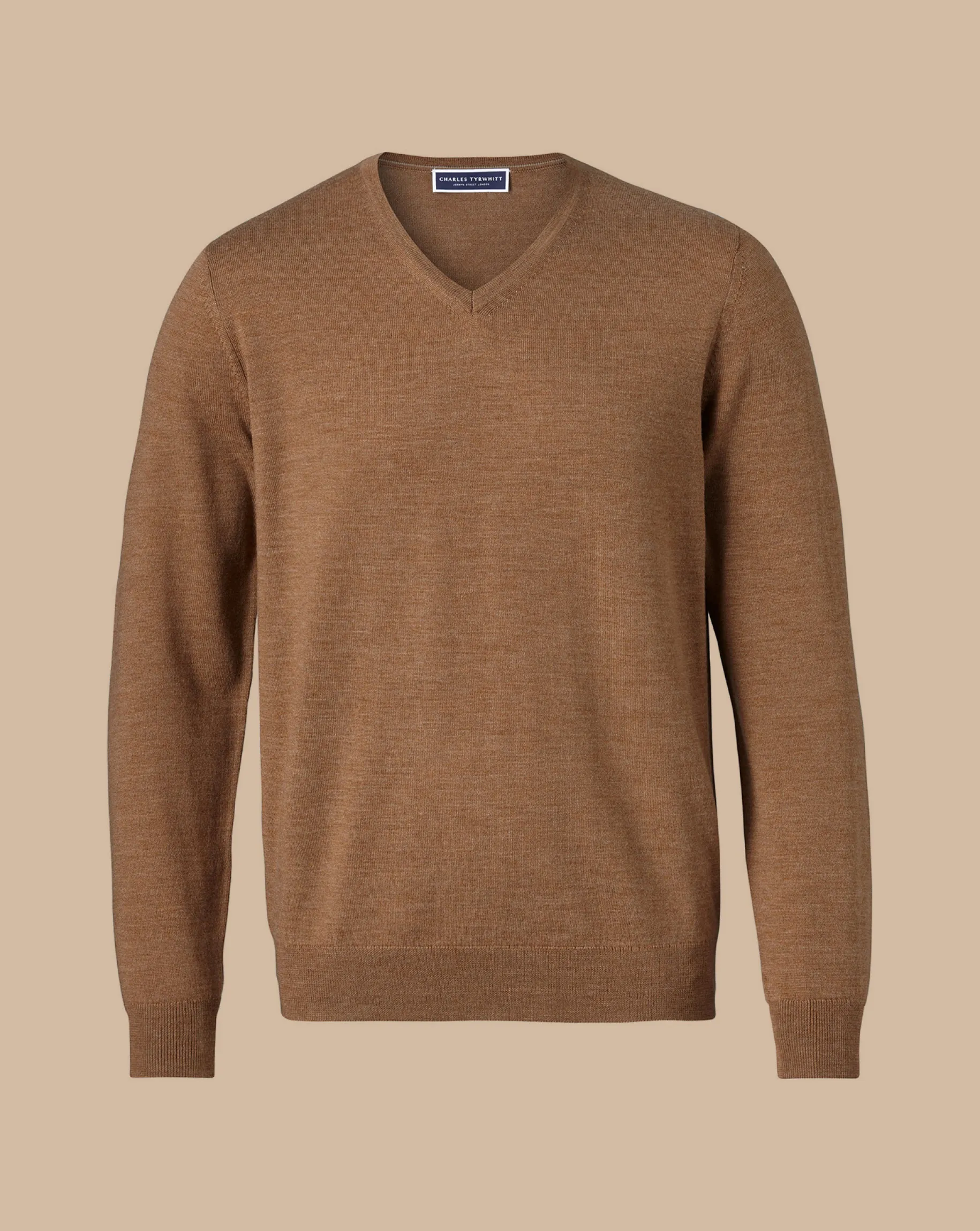 V-Neck Sweaters|Sweaters<Charles Tyrwhitt Merino V-Neck Sweater - Sand