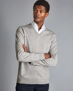 V-Neck Sweaters|Sweaters<Charles Tyrwhitt Merino V-Neck Sweater - Silver