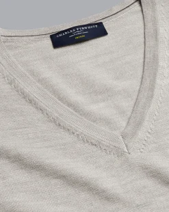 V-Neck Sweaters|Sweaters<Charles Tyrwhitt Merino V-Neck Sweater - Silver