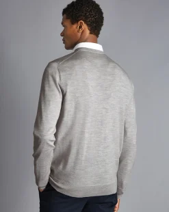 V-Neck Sweaters|Sweaters<Charles Tyrwhitt Merino V-Neck Sweater - Silver