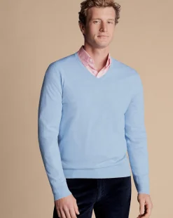 V-Neck Sweaters|Sweaters<Charles Tyrwhitt Merino V-Neck Sweater - Blue Sky