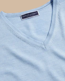 V-Neck Sweaters|Sweaters<Charles Tyrwhitt Merino V-Neck Sweater - Blue Sky
