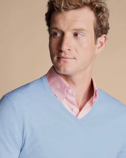 V-Neck Sweaters|Sweaters<Charles Tyrwhitt Merino V-Neck Sweater - Blue Sky