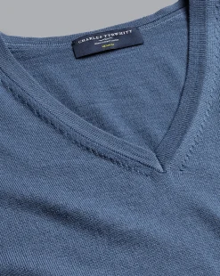 V-Neck Sweaters|Sweaters<Charles Tyrwhitt Merino V-Neck Sweater - Steel Blue