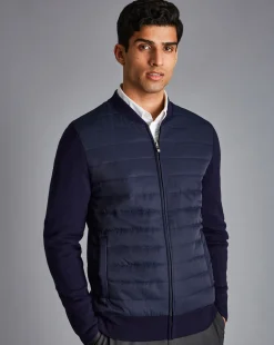 Golf Collection|Sweaters<Charles Tyrwhitt Merino Zip Through Hybrid Bomber Jacket - Navy