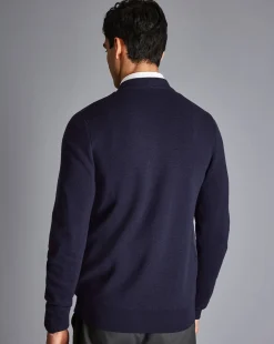 Golf Collection|Sweaters<Charles Tyrwhitt Merino Zip Through Hybrid Bomber Jacket - Navy