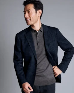 Coats & Jackets|Blazers<Charles Tyrwhitt Micro Check Italian Jersey Jacket - Navy