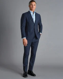 Suit Pants|Pants & Shorts<Charles Tyrwhitt Micro Texture Birdseye Travel Suit Pants - Ink Blue