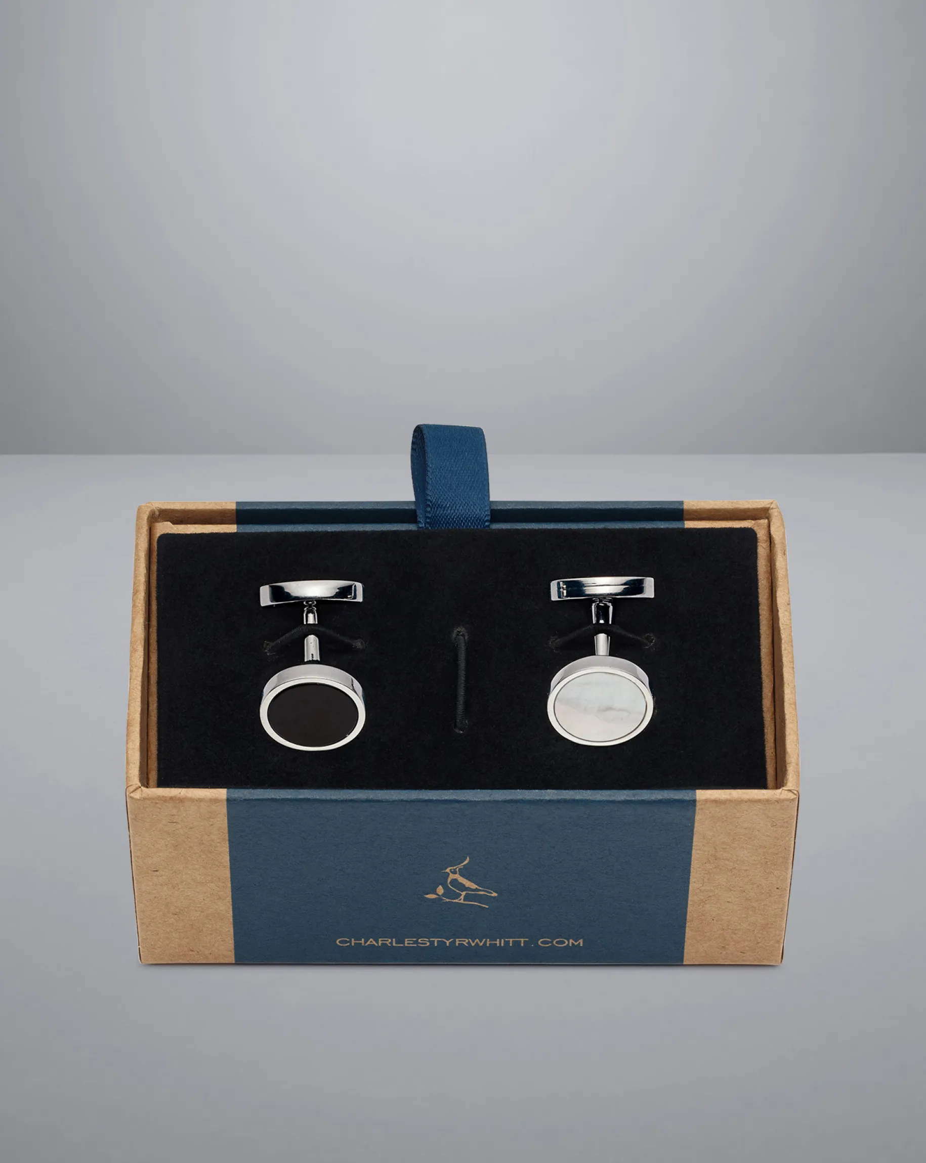 Black Tie|Cufflinks<Charles Tyrwhitt Mother of Pearl and Onyx Evening Cufflinks - Silver
