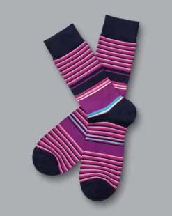 Accessories<Charles Tyrwhitt Multi Block Stripe Socks - Dark Pink
