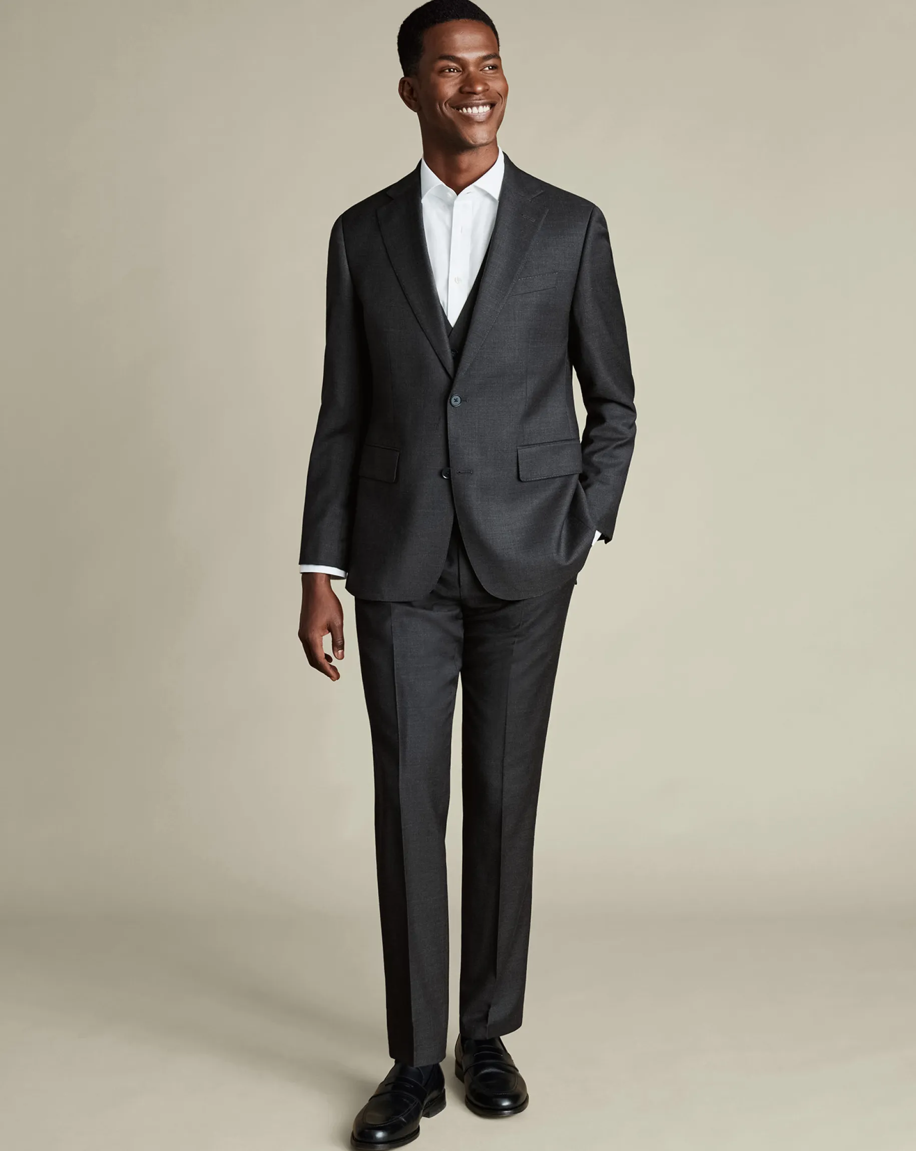 Vests<Charles Tyrwhitt Natural Stretch Twill Vest - Charcoal Charcoal Grey