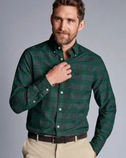 Casual Shirts|Check Shirts<Charles Tyrwhitt New York Jets Button-Down Collar Washed Oxford Check Shirt - Green