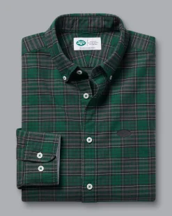 Casual Shirts|Check Shirts<Charles Tyrwhitt New York Jets Button-Down Collar Washed Oxford Check Shirt - Green
