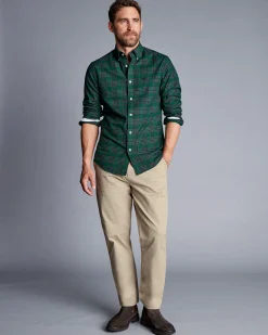 Casual Shirts|Check Shirts<Charles Tyrwhitt New York Jets Button-Down Collar Washed Oxford Check Shirt - Green