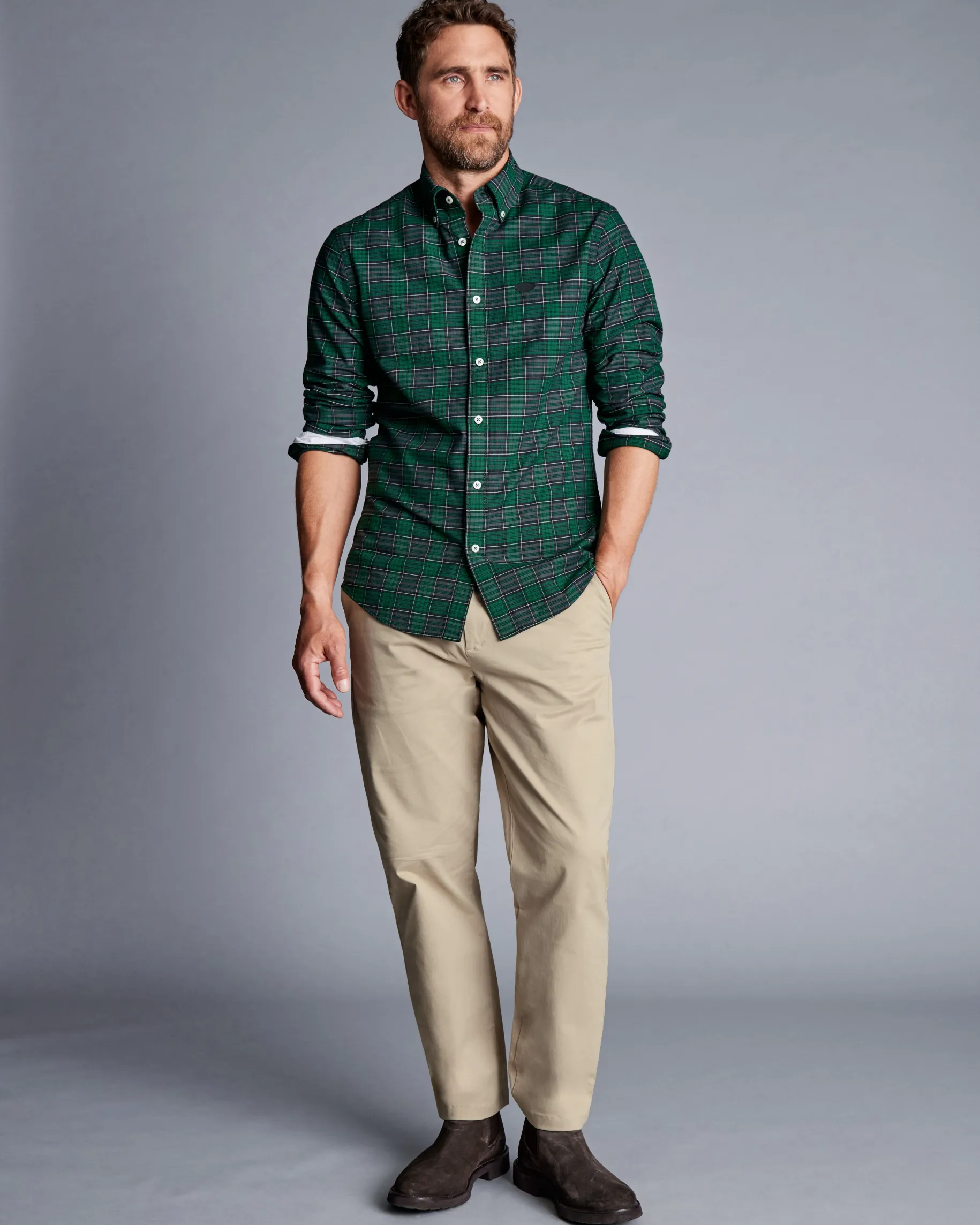 Casual Shirts|Check Shirts<Charles Tyrwhitt New York Jets Button-Down Collar Washed Oxford Check Shirt - Green
