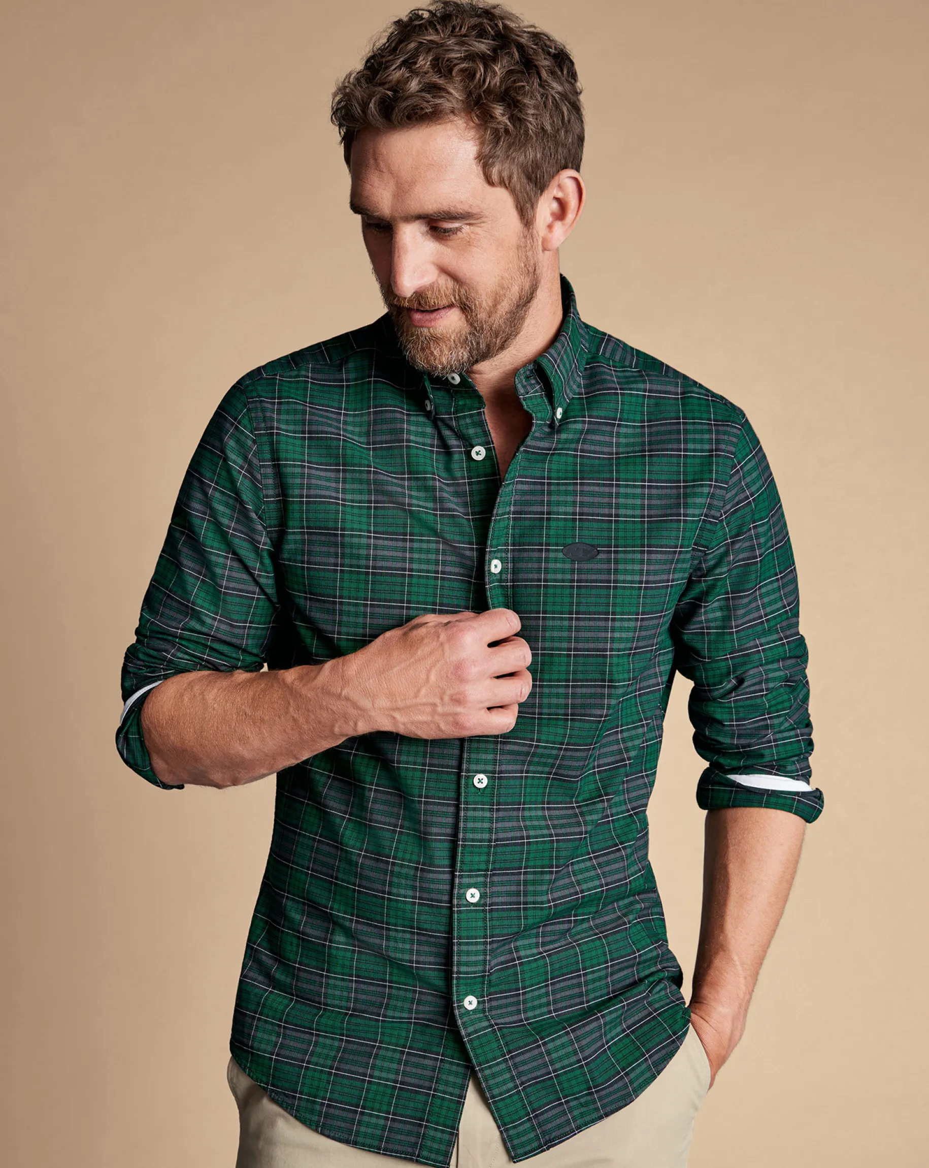Casual Shirts|Check Shirts<Charles Tyrwhitt New York Jets Button-Down Collar Washed Oxford Check Shirt - Green