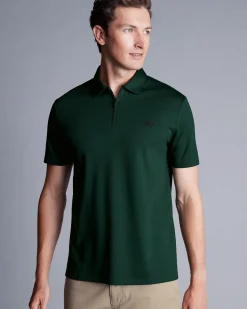 green|Short Sleeve polos<Charles Tyrwhitt New York Jets Cotton Jersey Polo - Dark Green