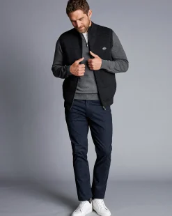 Vests|Merino Sweaters<Charles Tyrwhitt New York Jets Merino Padded Front Vest - Dark Charcoal
