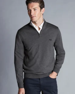 Quarter Zip Sweaters|Sweaters<Charles Tyrwhitt New York Jets Merino Quarter Zip Sweater - Grey