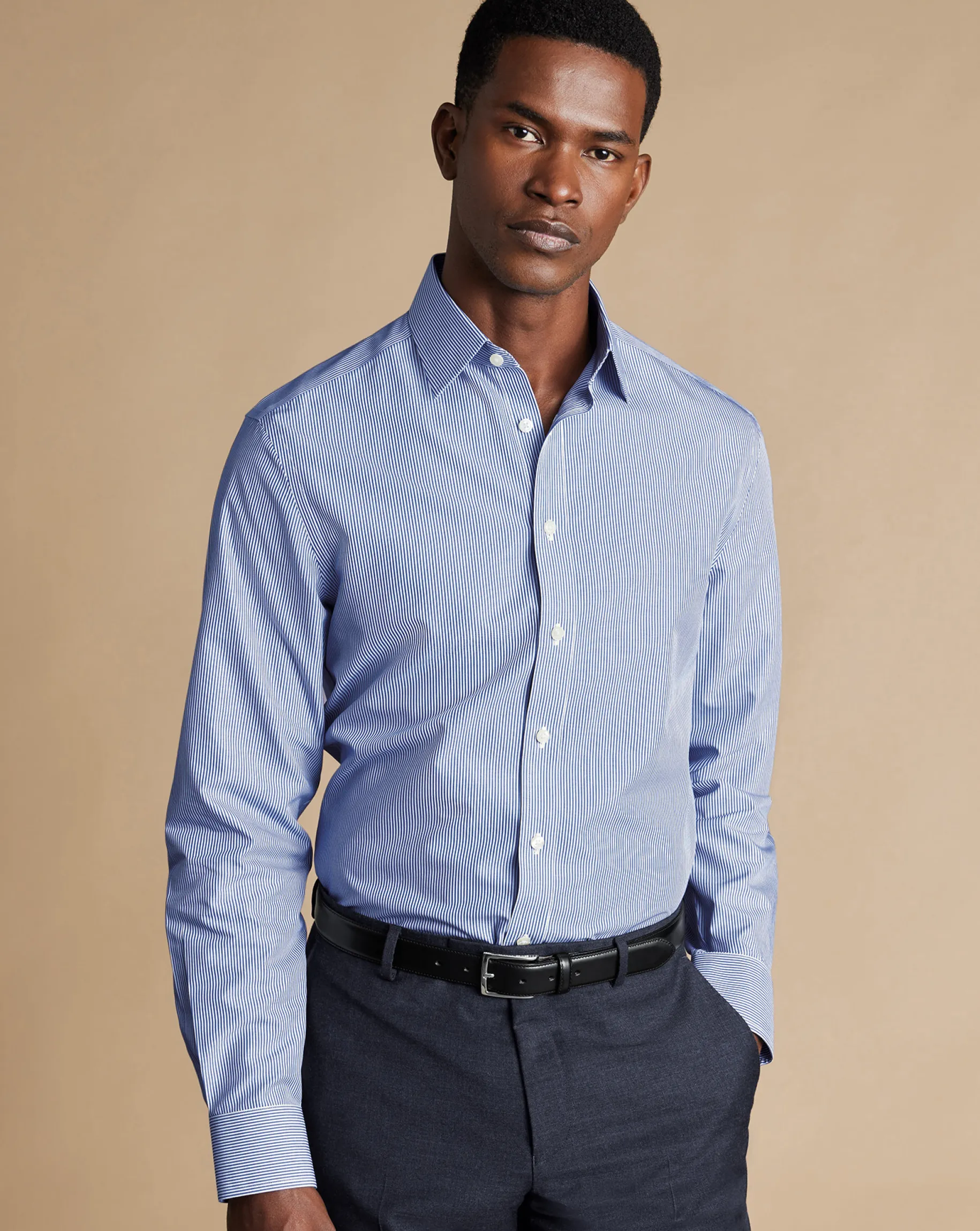 Dress Shirts|Blue Shirts<Charles Tyrwhitt Non-Iron Bengal Stripe Shirt - Blue Royal