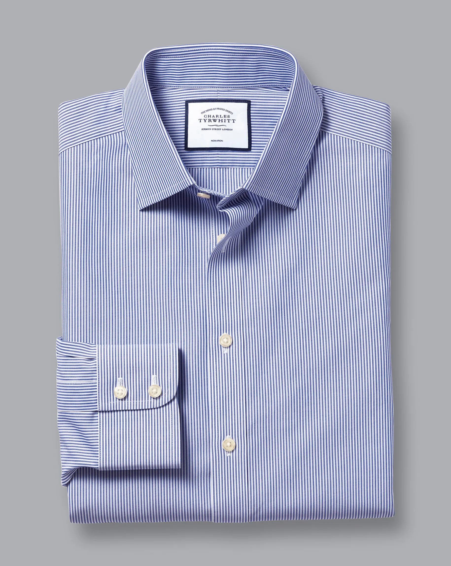 Dress Shirts|Blue Shirts<Charles Tyrwhitt Non-Iron Bengal Stripe Shirt - Blue Royal