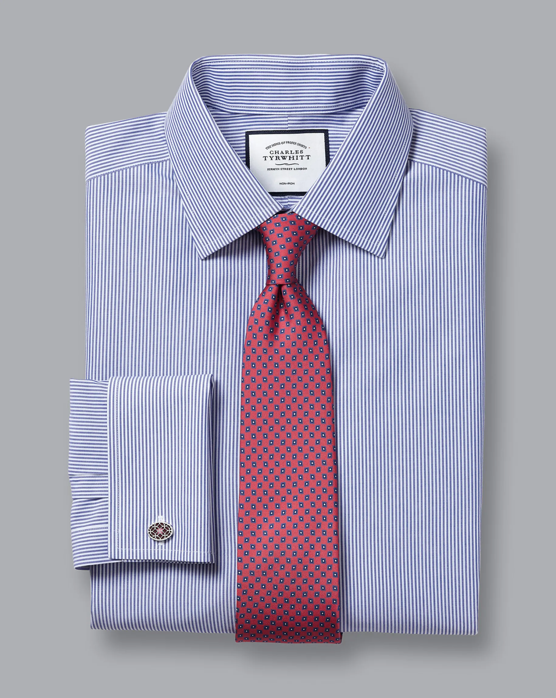 Dress Shirts|Blue Shirts<Charles Tyrwhitt Non-Iron Bengal Stripe Shirt - Blue Royal