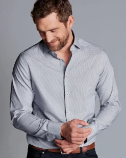 Shirt Sale|Dress Shirts<Charles Tyrwhitt Non-Iron Cushion Stretch Texture Shirt - Blue Navy