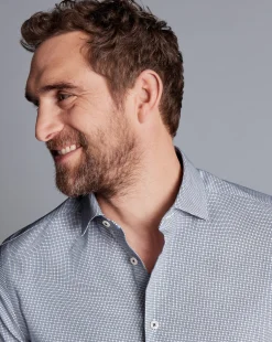 Shirt Sale|Dress Shirts<Charles Tyrwhitt Non-Iron Cushion Stretch Texture Shirt - Blue Navy