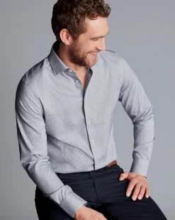 Shirt Sale|Dress Shirts<Charles Tyrwhitt Non-Iron Cushion Stretch Texture Shirt - Blue Navy