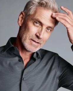 Business Casual Shirts|Dress Shirts<Charles Tyrwhitt Non-Iron Diamond Stretch Texture Shirt - Grey Charcoal