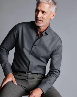Business Casual Shirts|Dress Shirts<Charles Tyrwhitt Non-Iron Diamond Stretch Texture Shirt - Grey Charcoal