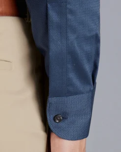 Business Casual Shirts|Dress Shirts<Charles Tyrwhitt Non-Iron Diamond Stretch Texture Shirt - Denim Blue