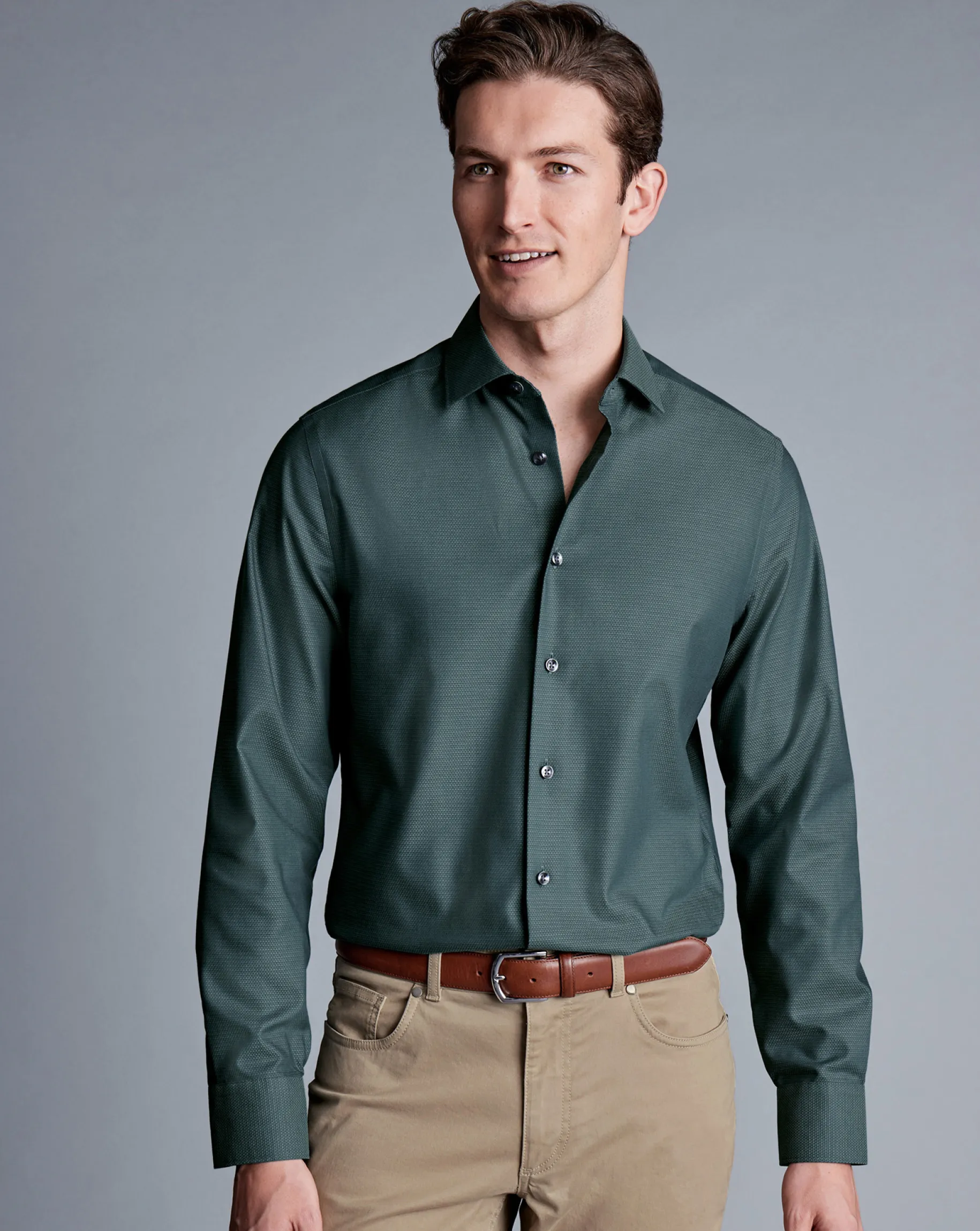 Shirt Sale|Dress Shirts<Charles Tyrwhitt Non-Iron Diamond Stretch Texture Shirt - Atlantic Green