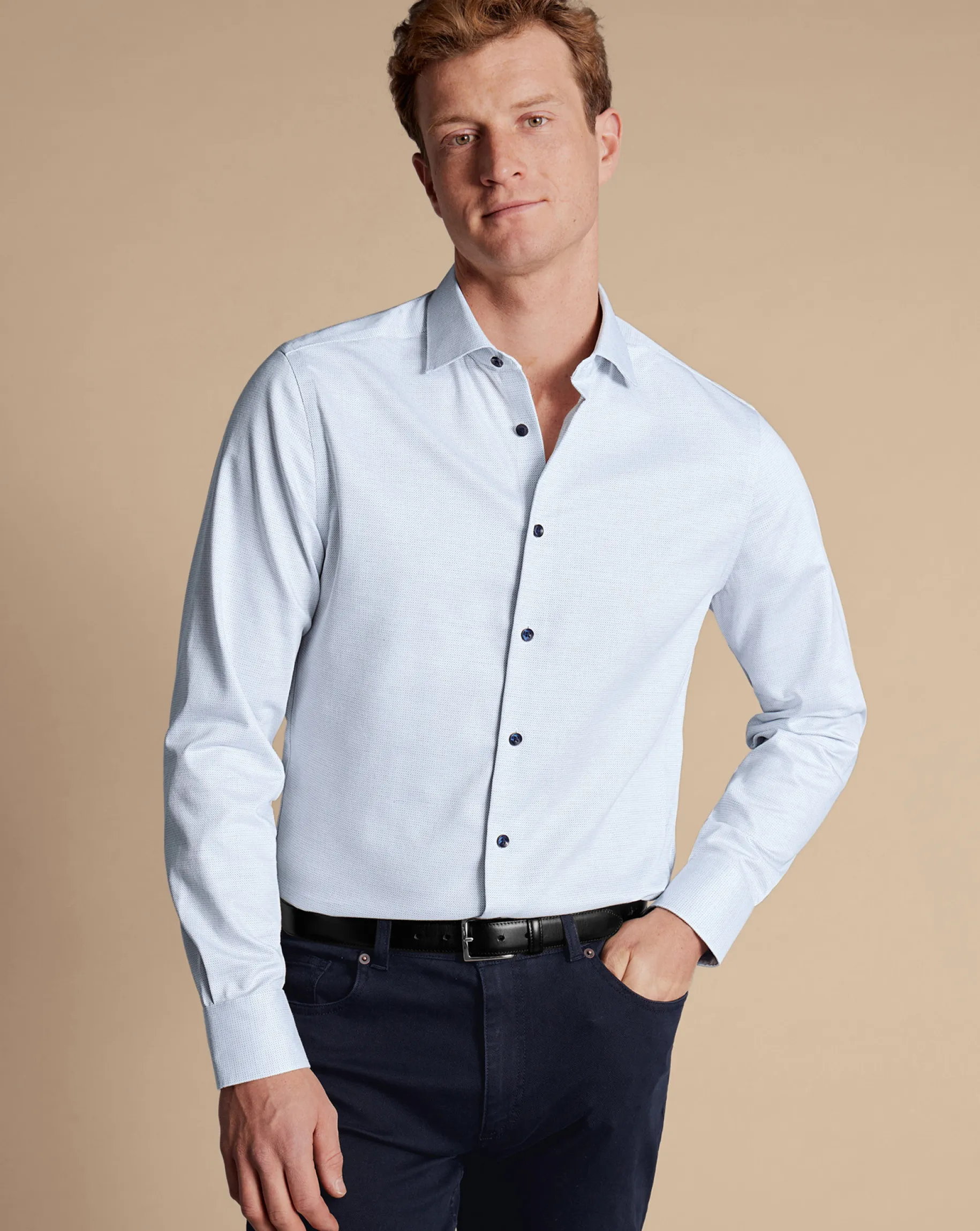 Business Casual Shirts|Dress Shirts<Charles Tyrwhitt Non-Iron Dot Stretch Texture Shirt - White