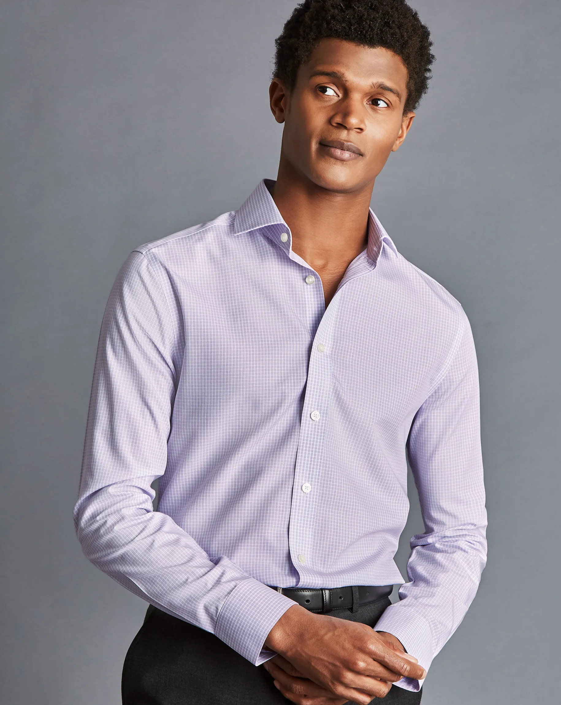 Shirt Sale|Dress Shirts<Charles Tyrwhitt Non-Iron Double Check Shirt - Lilac Purple