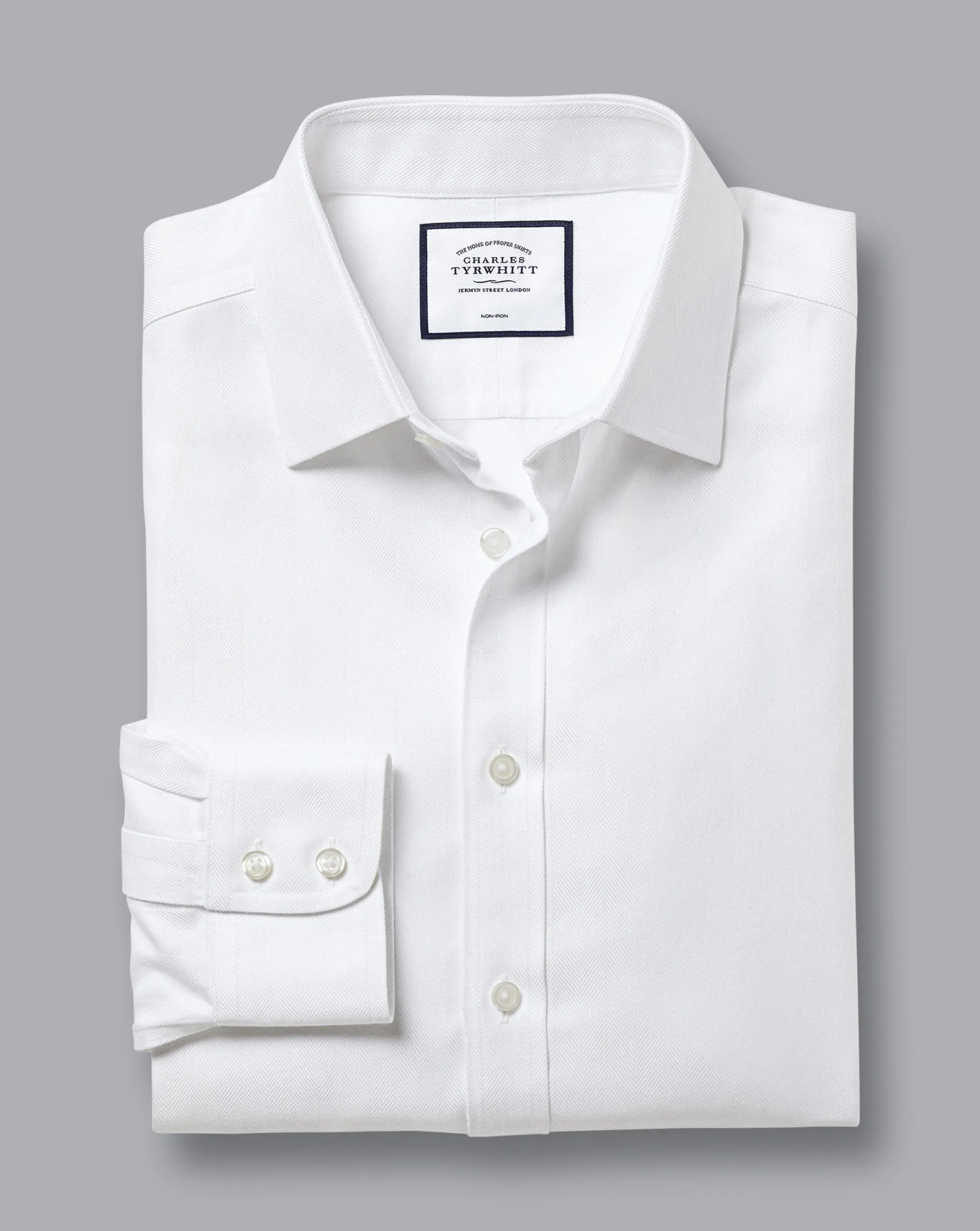 Dress Shirts|Classic Fit Shirts<Charles Tyrwhitt Non-Iron Herringbone Shirt - White