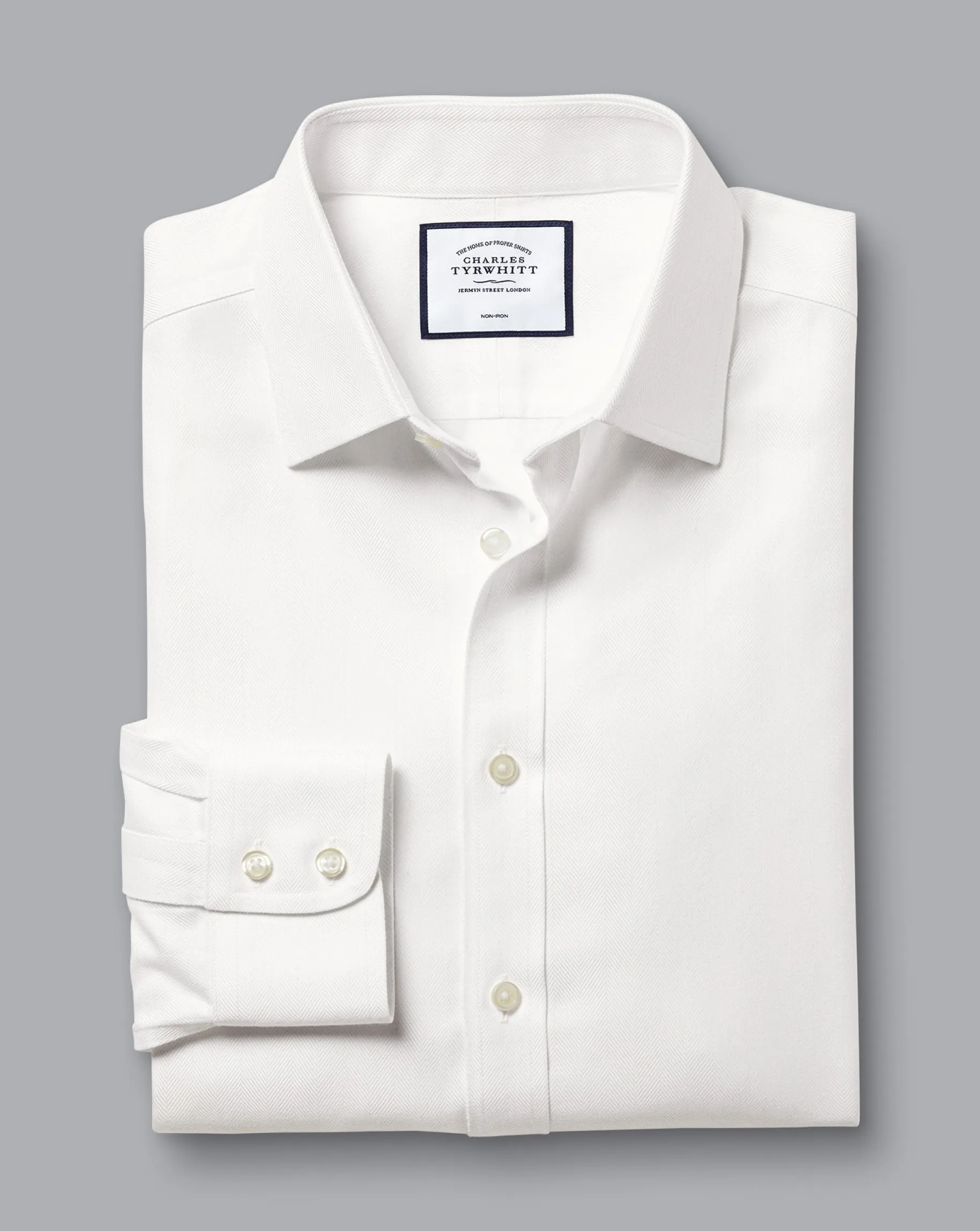 Shirt Sale|Dress Shirts<Charles Tyrwhitt Non-Iron Herringbone Shirt - Ivory White