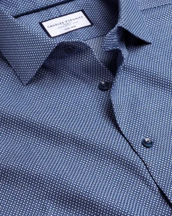 Business Casual Shirts|Dress Shirts<Charles Tyrwhitt Non-Iron Oval Stretch Texture Shirt - Blue Royal