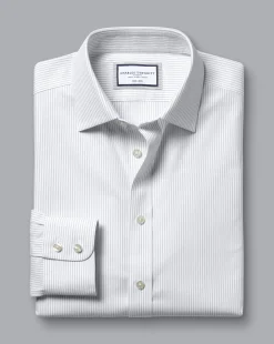 Dress Shirts|XL<Charles Tyrwhitt Non-Iron Oxford Stripe Shirt - Silver Grey