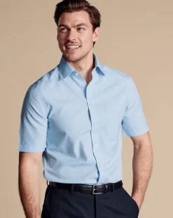 Short Sleeve Shirts|Dress Shirts<Charles Tyrwhitt Non-Iron Poplin Short-Sleeve Shirt - Blue Sky