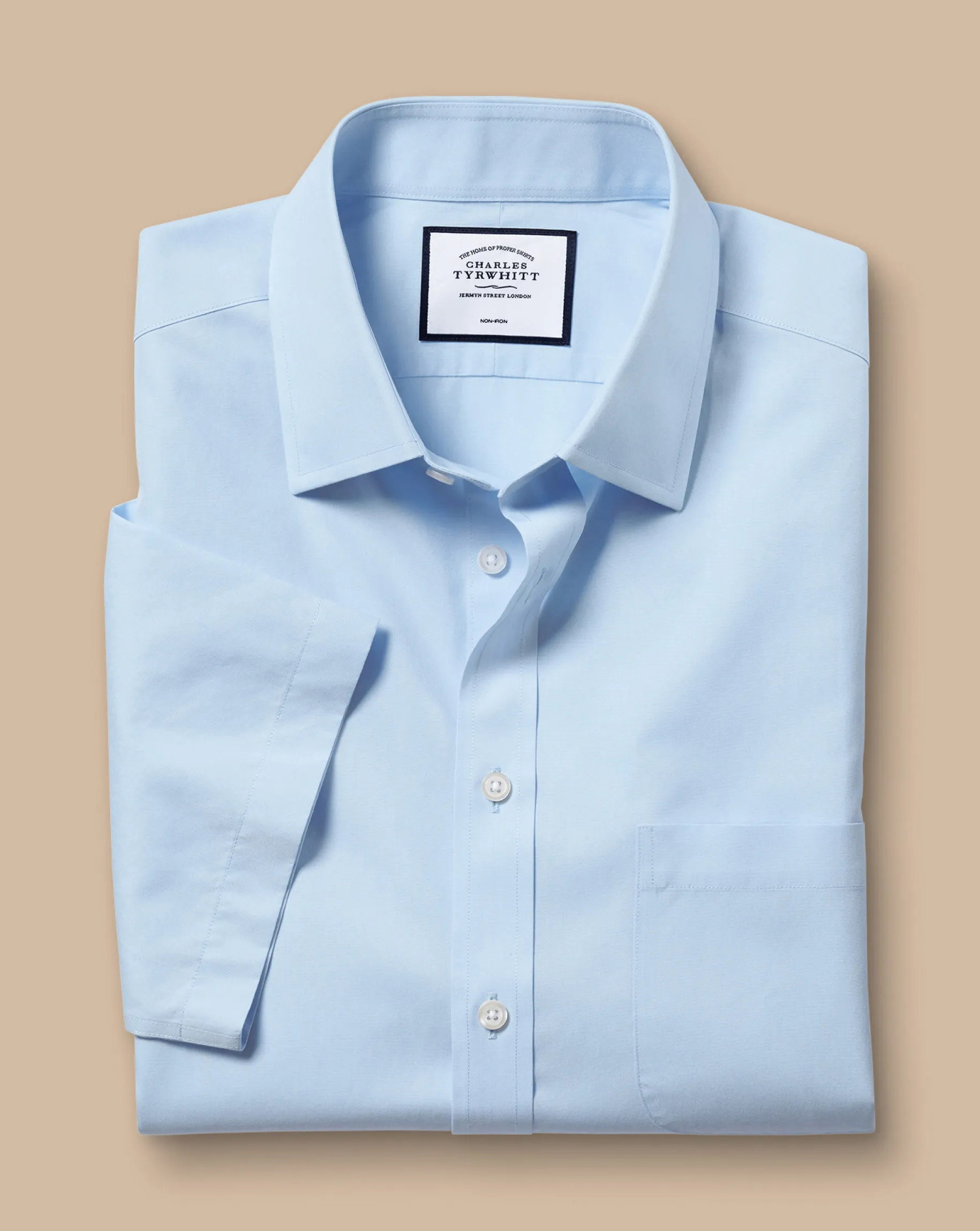 Short Sleeve Shirts|Dress Shirts<Charles Tyrwhitt Non-Iron Poplin Short-Sleeve Shirt - Blue Sky
