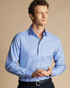 Dress Shirts|Check Shirts<Charles Tyrwhitt Non-Iron Prince of Wales Check Shirt - Ocean Blue