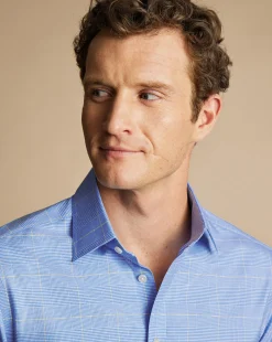 Dress Shirts|Check Shirts<Charles Tyrwhitt Non-Iron Prince of Wales Check Shirt - Ocean Blue